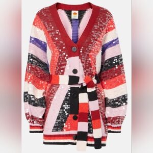 Farm Rio Striped Sequence Cardigan XXS